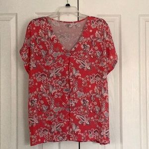 Top, cap sleeve, Loft brand, coral/gray print L